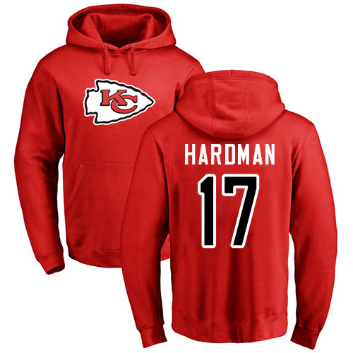 Men Kansas City Chiefs #17 Hardman Mecole Red Name and Number Logo Pullover Hoodie